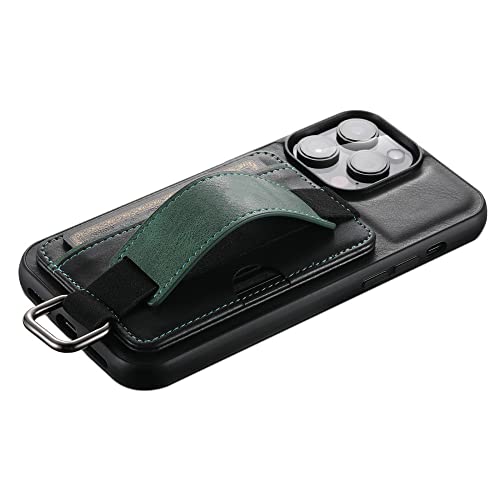 Étui en cuir pour iPhone 14 avec porte-carte et dragonne chic noir