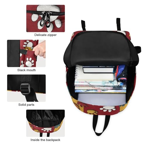 Paws Cartoon Print Backpack Set with Lunch Bag, Large Capacity Travel Backpacks and Lunch Box Insulated for Commute Hiking Picnic3