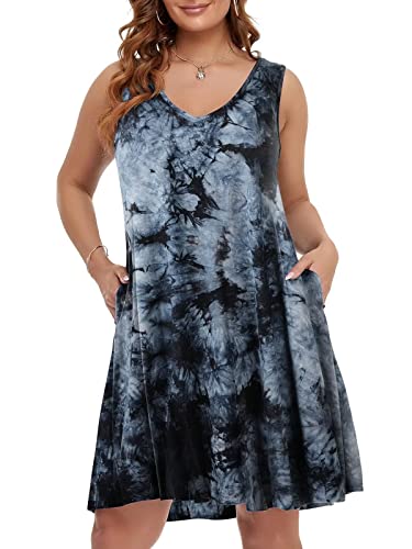Image of BELAROI Women Casual Summer Dresses Plus Size Sundress V Neck Swing Tank Dress Sleeveless Criss-Cross Beach Cover Ups Pockets