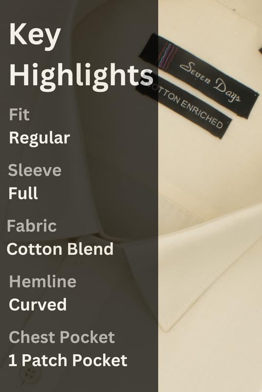 Image of 7-DAYS Men's Premium Formal Shirt - Cotton Blend, Regular Fit, Full Sleeve, with Pocket, Durable & Easy Care - Perfect for Office Wear