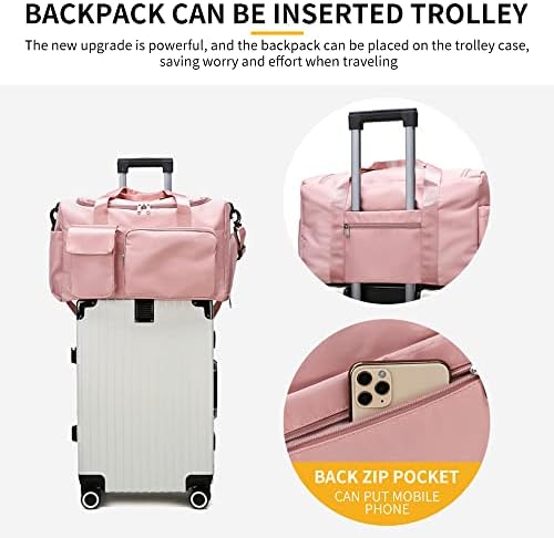 JUNHE Foldable Travel Duffel Bag Tote Carry on Luggage Sport Duffle Weekender Camping Gym Packable Lightweight Overnight for Women and men with Water-Resistant Shoes Compartment Unisex(Pink) 2 JUNHE Foldable Travel Duffel Bag Tote Carry on Luggage Sport Duffle Weekender Camping Gym Packable Lightweight Overnight for Women and men with Water-Resistant Shoes Compartment Unisex(Pink)