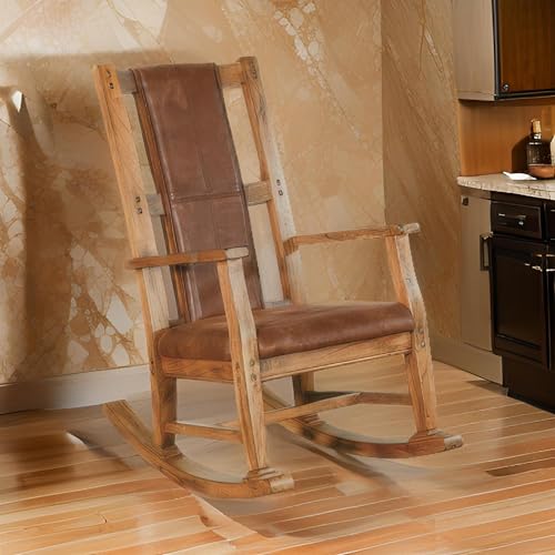Butaca Mecedora con Asiento de Cuero Sintético Marrón miniatura 2