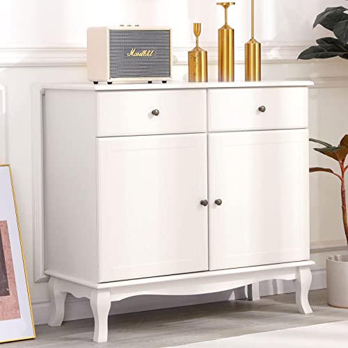 SogesHome Buffets Sideboard Beistellschrank Kommode Weiß aus MDF mit 2...