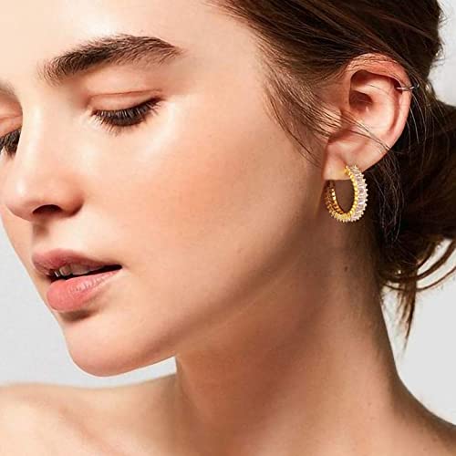 Gloquat Cz Gold Hoop Earrings 14K Gold Plated Hoop Earrings For Women Vintage Cubic Zirconia Hoop Earrings Fashion Round Circle Hoops Earrings For Women Girls #TOP1
