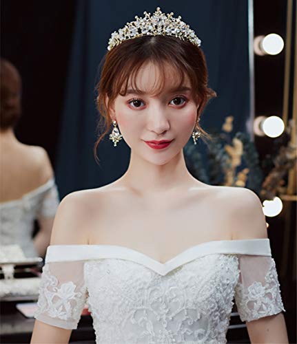 Sunshinesmile Bride Baroque Beads Handmade Crystal Bridal Crown Tiaras Gold Diadem Tiaras For Women Bride Wedding Hair Accessories #TOP5