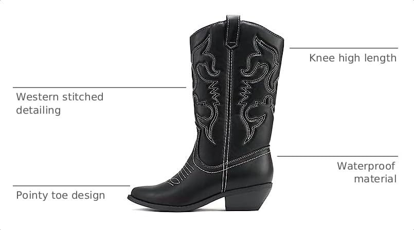 Image of Soda RENO ~ Women Western Cowboy Stitched Pointe Toe Low Heel Ankle Mid Shaft Fashion Boots