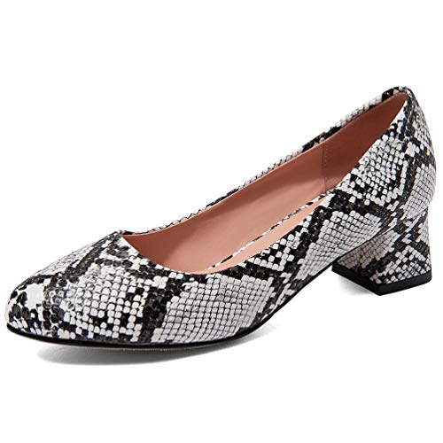 Caradise Womens Mid Block Heel Snakeskin Pumps Round Toe Dress Office Shoes2