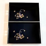 山中漆器 鳥居ユキ 蒔絵 漆塗 お盆 角盆 トレー 2枚セット