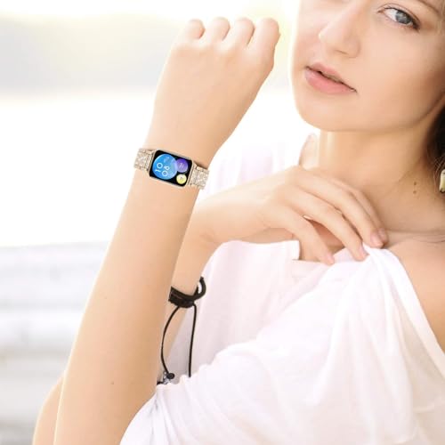 Compatible With Mi Band 8 Pro Band Replacement, Stylish Replacement Accessories Strap with Bling Rhinestones Removable Metal Links Watchband for Mi Band 8 Pro3