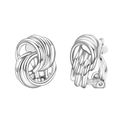 Image of Yoursfs Gold Textured Knot Clip On Earrings for Women Non Pierced Earring 18K Gold Plated Double Half Hoop Earrings Trendy Jewelry