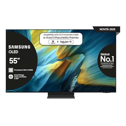 Migliori Smart TV SAMSUNG Smart TV 55'' QE55S95FAEXZT OLED 4K, NQ4 AI Gen4 Processor, 4K AI Upscaling, Glare Free, Dolby Atmos & OTS+, Infinity One Design, 2025