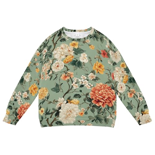 JUNZAN Flowers Orchid Peony Dahlia Sage Green Big Girls Hooded Sweatshirt Long Sleeve Tops Clothing Shirts Athletic 4T
