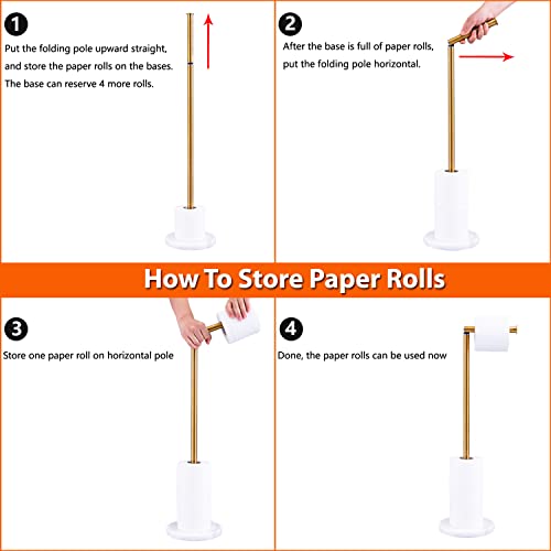 Gold Toilet Paper Holder Stand With Heavy Marble Base, Free Standing Toilet Tissue Roll Holder Gold Brushed, Sus304 Stainless Steel Gold Brushed Finish #TOP5