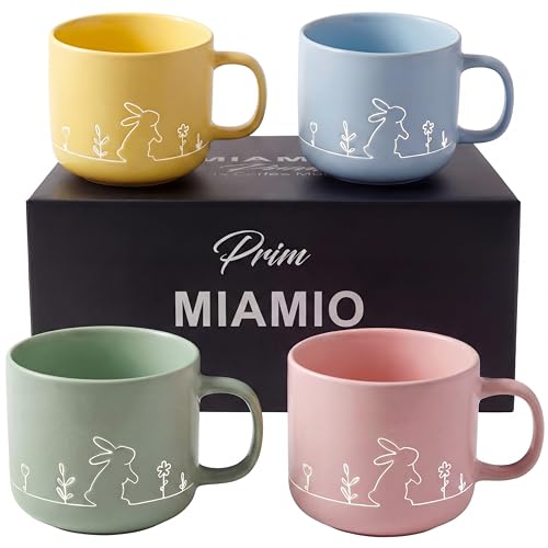 MIAMIO – Ostertassen Set / 4 × 450 ml Keramik Kaffeetassen in Pastellfarben/große Kaffee- und Teetassen im modernen Design – Ostergeschenke für Erwachsene und Frauen - Prim Kollektion (Pastel)
