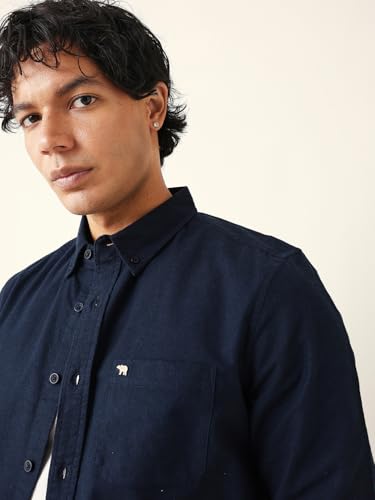 Image of THE BEAR HOUSE Men Cotton Solid Slim Fit Casual Shirt