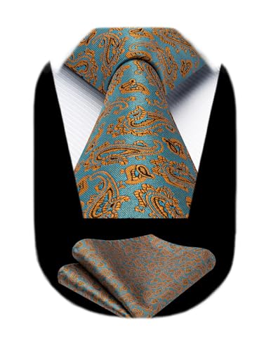 Image of HISDERN Ties for Men Paisley Tie and Pocket Square Woven Classic Floral Mens Ties Handkerchief Set Wedding Party Necktie