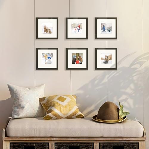 Image of upsimples 8x8 Picture Frame Made of High Definition Glass, Display Pictures 5x5 with Mat or 8x8 Without Mat, Gallery Wall Frame Set, Black | Fit 5x5 with Mat and 8 x 8 Photos, Gift for Christmas, Wall Decor and Table Display for Living Room, Hallway, Gallery