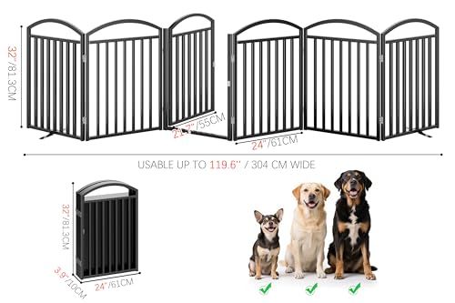 Folding No-Assembly Freestanding Dog Gate with Door,32" Heights Foldable Pet Fence,144" Extra Wide Accordion Puppy Folding Playpen for Doorways,House,Stairs (6 Panels,Black) - Image 3
