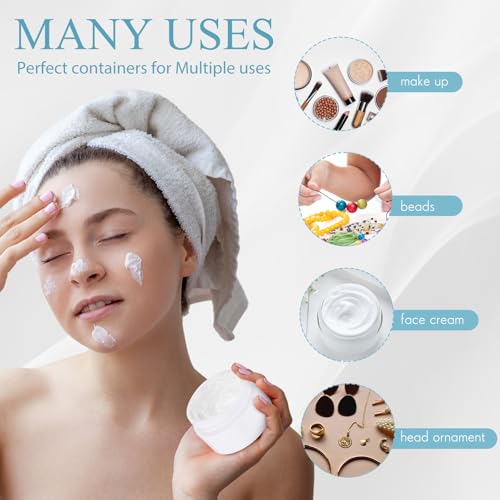Image of Patelai 4 Pieces Round Wide-mouth Leak Proof Plastic Container Jars with Lids for Travel Storage Makeup Beauty Products Face Creams Oils Salves Ointments DIY Making(1 Ounce,Pure White)