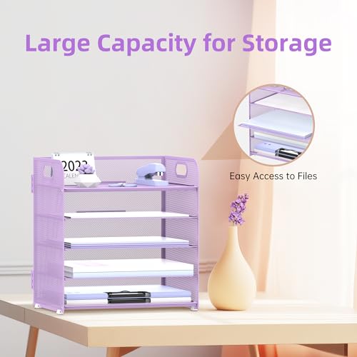 image for Supeasy 5 Trays Paper Organizer Letter Tray with Handle-Mesh Desk File