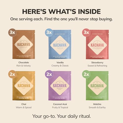Image of Ka'Chava Whole Body Meal Shake 6 Flavor Pack - Vegan Protein Powder with 85+ Superfoods & Greens - Plant-Based Meal Replacement with Probiotics & Digestive Enzymes - Gluten & Dairy Free (15 Servings)