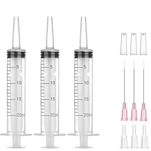 20ml Spritze mit 18G Stumpfen Kanülen 3er-Set - Edelstahl-Fütterungs Spritzen für Industrie Labor & Garten(20ml*3)