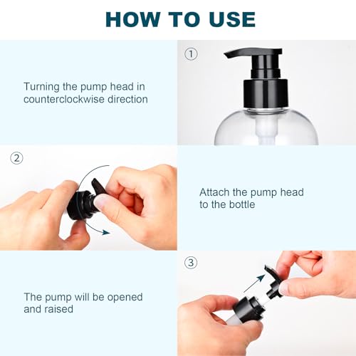 Empty Plastic Pump Bottles Dispenser 2 Pack Clear Refillable Pump Bottle for Shampoo, Liquid Soap, Massage Oil3