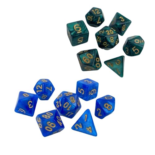 Polyhedral Dice,20 Sided Dice, Dice, 12 Sided Dice, Gaming Dice, Dnd Dice, Nebula Polyhedral Dice Role Playing Table Games D&D D20 D12 D10 D8 D6 D4 （Blue, Green）