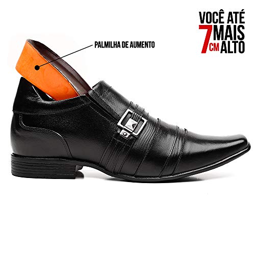 Sapato Social Masculino Em Couro Aumenta Altura 7cm Cor:Preto;Tamanho:40
