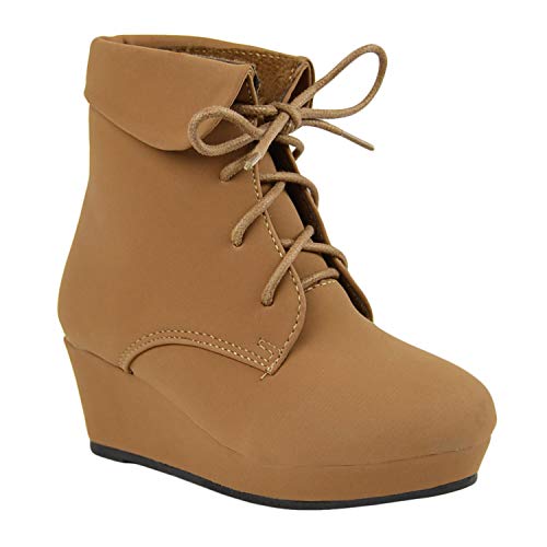 Generation Y Girl's Ankle Boots Wedge Heels Lace Up Cuff Booties