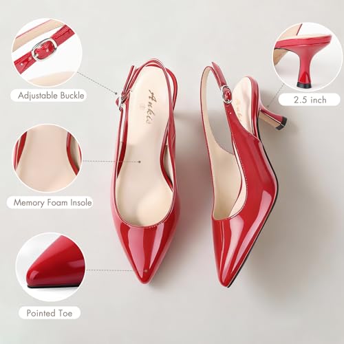 Image of Ankis Women's Slingback Kitten Heels Closed Pointed Toe 2.5in Dress Pumps