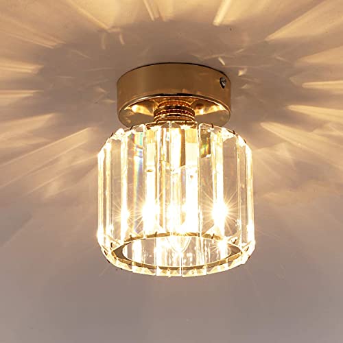 JIINOO Lampada da Soffitto in Cristallo, Mini Plafoniera Moderna da Incasso Rotonda Dimmerabile, Sala da Pranzo, Camera da Letto, Cucina, Corridoio, Lampadari, Decorazioni Artistiche, Base E14 60W