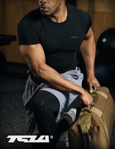 TSLA Men's UPF 50+ Quick Dry Short Sleeve Compression Shirts, Athletic Workout Shirt, Water Sports Rash Guard3