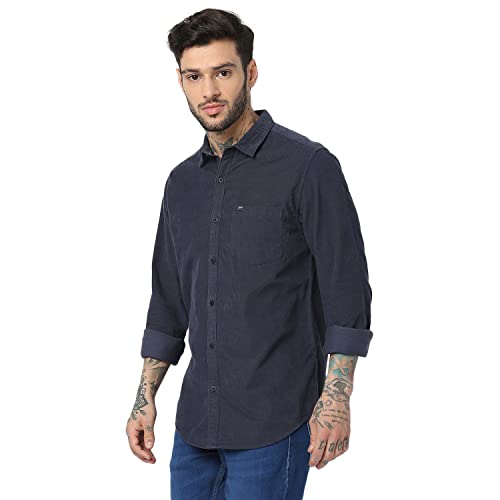 Image of Spykar Men's Slim Fit Raised Collar Full Sleeve Solid Casual Shirts