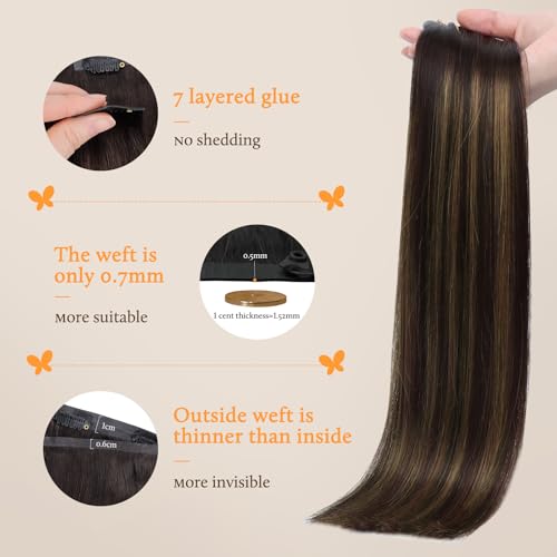 Image of DOORES Clip in Hair Extensions Invisible Edge, Dark Brown to Chestnut Brown 20 Inch 150g 7pcs, Virgin Hair Extensions Straight Natural Weft