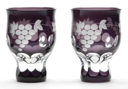 Edo Kiriko Glass Studio Sai Feng grape pattern Shuhai pair M-952-2V