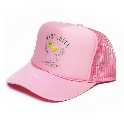 Margarita Social Club Trucker Hat | Margs Tequila Drinking Funny Cute Drinks | Premium Mesh Foam Trucker Hat for Men & Women (US, Alpha, One Size, Pink)
