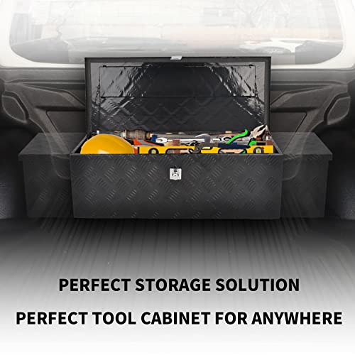 GESEXI 30” Heavy Duty Aluminum Truck Bed Tool Box 5 Bar Tread Truck Tool Box Waterproof Truck Storage Organizer for Pick Up Truck Bed, RV Trailer with Side Handle, Lock & Keys,Black (30\"X13\"X10\")