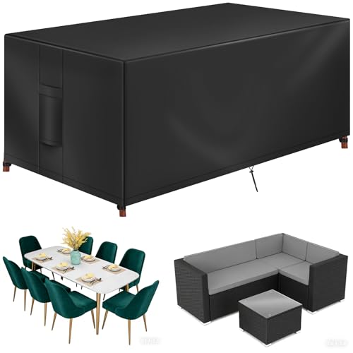 Favoyard Garden Table Covers Waterproof Heavy Duty Bistro Set Cover for Outdoor Furniture with Vents Handles and Buckles, 228x162x71cm, Suitable with Dining Set for 8