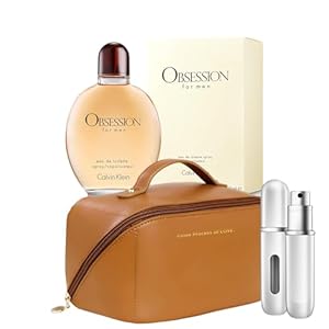 OBSESSION for Men, Eau de Toilette Spray, 6.7 Fl OZ – Gift Set Pack – Travel Bag And Refillable Empty Perfume Bottle (6.7)