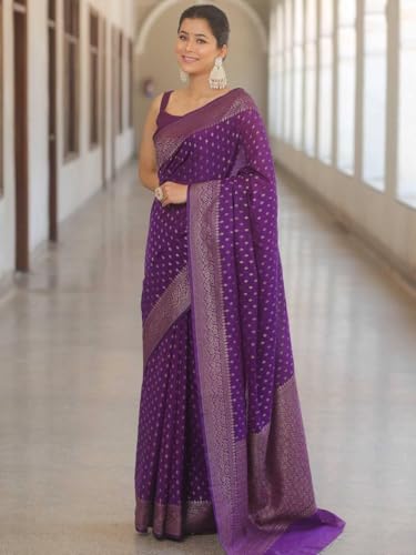 Image of Women's Soft Pure Silk Banarasi Saree and Unstitched Blouse Piece with Jacquard Zari Woven | Saree for Women