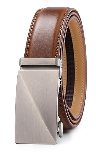 Image of Lingli Men's Belt,Ratchet Dress Belt with Automatic Buckle Brown /Black-Trim to Fit-35mm wide