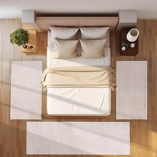 SIMPEX Bettvorleger Schlafzimmer Teppich Läufer Flur Bettumrandung Teppich Küchenläufer Kurzflor 3 Teiliger Set Boho Stil Modernes Design Soft Weich, Beige
