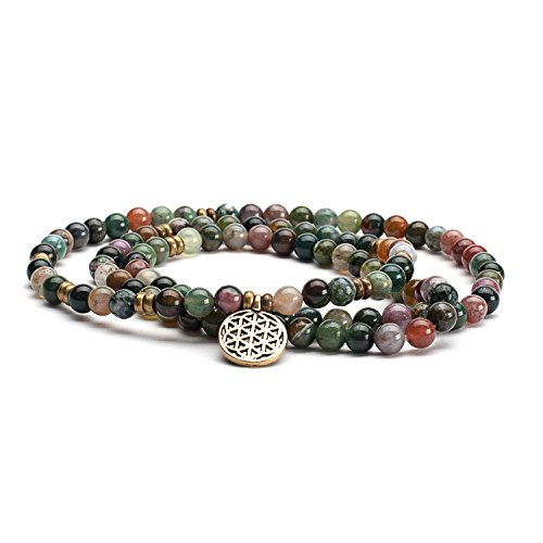 Mala Perlen-Armband, mit mehrfarbigem Achat und Charm"Blume des Lebens" Gr. M, mehr-farbige Perlen in Erdtönen Cover