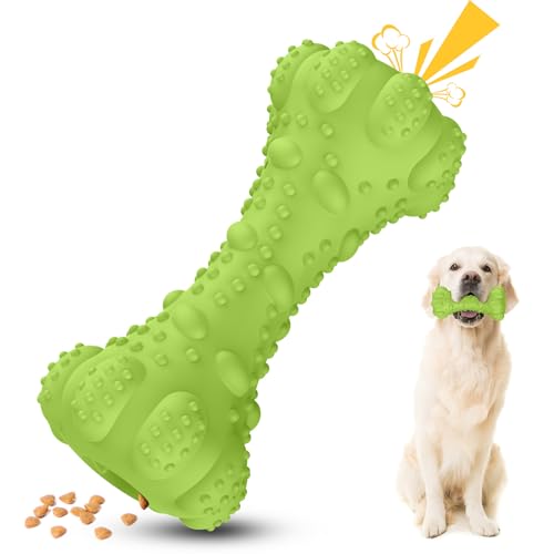 PcEoTllar Hundespielzeug UnzerstöRbar Quietschend Kauspielzeug Hund für GroßE Mittelgroße Kleine Hunde Naturkautschuk Hundespielzeug Intelligenz Futterspielzeug für Hunde, Grün