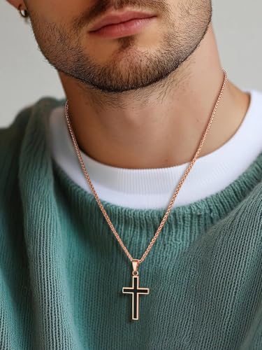 U7 Simple Cross Necklace for Men Women, Stainless Steel Silver Black Gold Latin Cross Pendant Necklaces, Custom Engravable, Length 22-24 Inches3