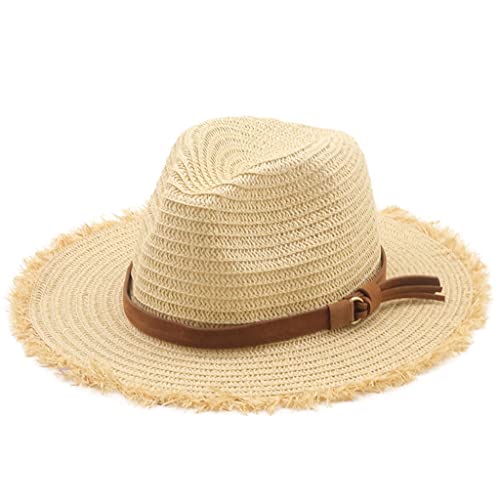 Chapeau de soleil d'été décontracté Fedora en paille tressée à large bord pour la plage