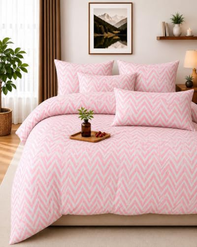 Image of NEW LEAF Cotton Fitted King Bedsheets with 2 Pillow Covers | Elastic Fitted | Wrinklefree | Ultrasoft |Winter Bedsheet 200 to 220 tc Floral | 78x72+10 Inches, Blush Pink