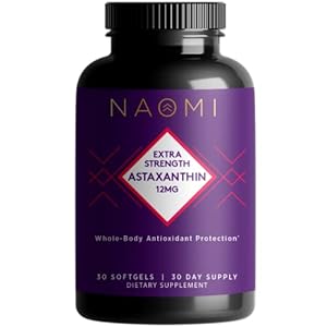 NAOMI Astaxanthin Extra Strength 12 mg Softgel, Joint, Eye, Skin, and Brain Health Supplement for Immune Support, Sports…