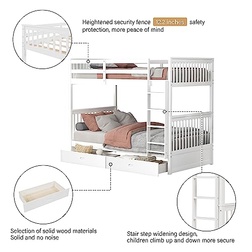 image for Merax Wood Bunk Bed with Drawers,Convertible Wood Bunk Bed with Ladder